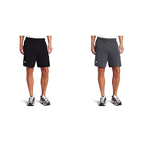 Russell Athletic Men's Cotton Baseline Short with Pockets, Black & Black Heather, Large