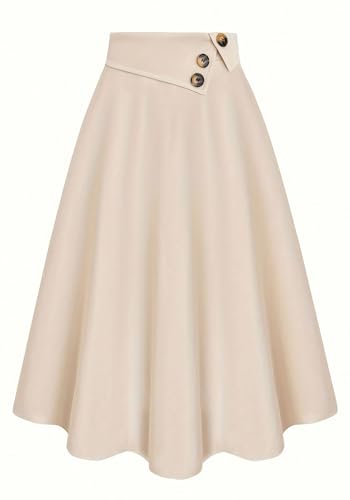 Famnbro Womens A Line Midi Skirt 1950s Vintage High Waist Pleated Novelty Office Business Flared Swing Skirts