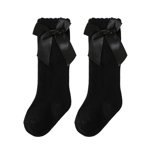 Image of UTTPLL Baby Girls Bow Knee High Socks Toddler Leggings Ruffle Uniform Stockings Long Cotton Tube Socks Infant Dress Socks