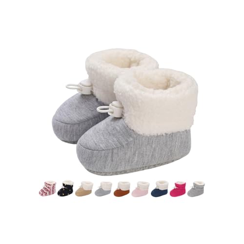 Patucos Bebé Niña Niño Invierno Zapatos Primero Pasos Antideslizante Termicos Forro Botas Recién Nacido Booties de Porteo Algodon Botines Calcetines Zapatillas Casa Blanda Montaje Gris 6-12 Meses