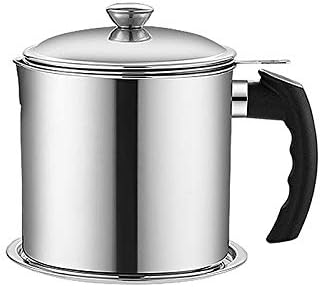 Contenedor de grasa con filtro de malla fina olla tanque de almacenamiento de aceite de cocina (1.8 L plateado)