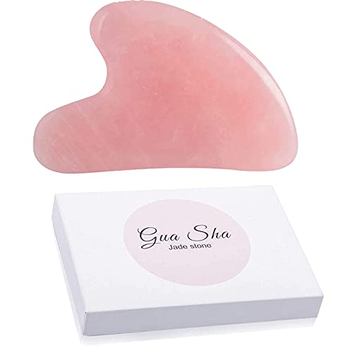 Gua Sha Facial Tools, Natural Gua Sha Scraping Massage Tool, Crystal Jade Stone for Facial Body Skin for SPA Acupuncture Therapy Trigger Point Treatment (Pink)