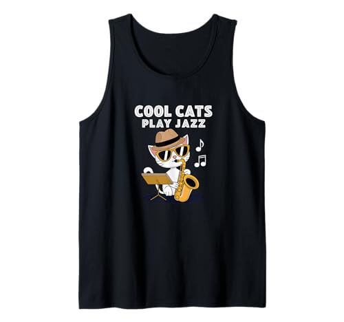 Cool Jazz Cat Playing Saxophone with Sunglasses Camiseta sin Mangas