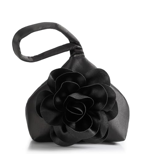 BABEYOND Handtasche Damen mit Rosenverzierung Elegante Clutch für Abendparty & 1920er Jahre - Abschlussball Hochzeit BrautzubehörSchwarz