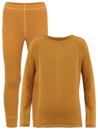 Wooly Unisex Kids 100% Merino Wool Base Layer Set Thermal Underwear Sets for Girls and Boys (Mustard 240gsm Fabric 6)