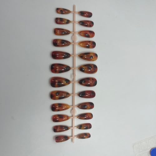 Image of Brown Nail Press ons Leopard Print Fake Nails Medium Almond False Nail with Design Glossy Full Cover Glue on Nails Artificial Acrylic Fall Winter Stick on Nail for Women Manicure 24Pcs