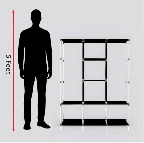 Image of Collapsible Wardrobe Closet for Clothes Storage, 8 Shelf Portable Fabric Almirah, Foldable Clothes Organizer with Plastic Frame, Space Saving Cupboard for Bedroom (Blue)