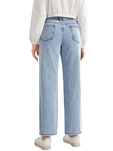 SweatyRocks Teen Girl's High Waisted Straight Leg Ripped Jeans Washed Denim Pants with Pockets2