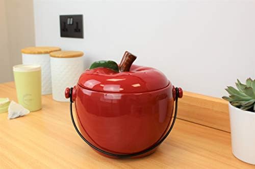 Red Apple Ceramic Compost Caddy/Kitchen Food Waste Bin (3.5 Litre)
