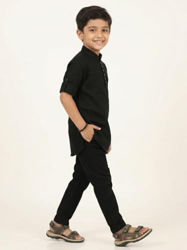 Image of Kids Stylish Solid Style Cotton Mandrain Collar Regular Fit Kurta|| Formal Boys Shirt || Casual Wear Buttoned Kurta for Boys