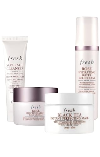 Fresh Rose Deep Hydration Face Cream, Milk Body Cleanser, and Black Tea Kombucha Set