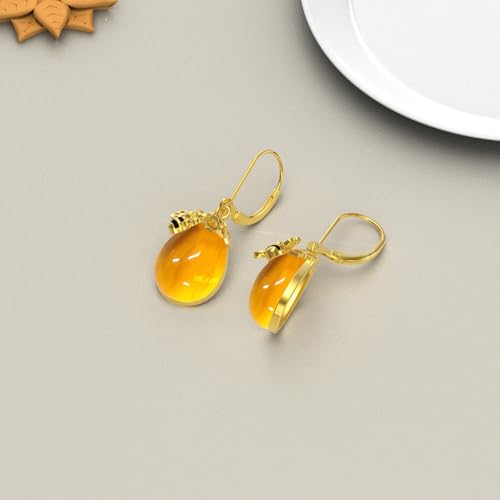 Image of TIGER RIDER Bee /Butterfly /Scorpion /Cactus /Leaf /Beetle 925 Sterling Silver French Clasp Leverback Earrings Amber /Crystal /Citrine /Moonstone /Obsidian /Jade /Rose quartz Pendant Jewelry Gift for Women