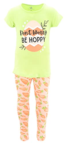 Image of Unique Baby 2 Piece Girls Printed Leggings Outfit with Short Sleeve Shirt Kid and Toddler Clothes Set
