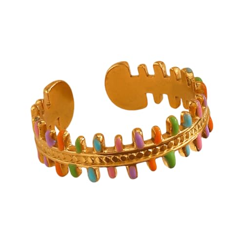 Chunky Gold Boho Rings For Women, Trendy Colorful Bead Bohemia Copper Stackable Ring Pop Multicolor Adjustable Wedding Jewelry Engagement Gift