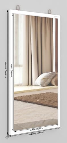 Image of Captiver Engineered Wood Frameless Wall Mounted Dressing Mirror | Rectangular Wall Hanging Vanity Mirror for Bathroom, Wash Basin, Bedroom, Living Room & Office | White | 65 x 34 cm