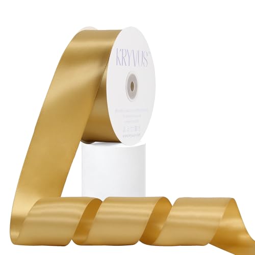Kryvus Light Gold Satin Ribbon, Double Faced 2 Inch X 50 Yards, Premium Polyester Satin Ribbon for Gift Wrapping, Crafts, Wedding Decor