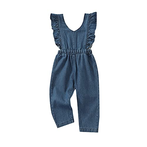 Tiacham Girls Jeans Romper Toddler Sleeveless Ruffle Halter Jumpsuits Baby Girl Denim Overalls Kids Pants (Blue, 2-3T) #TOP16