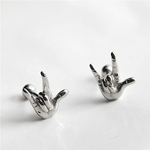 16G Rock On Hand Cartilage Stud Earrings for Women Men Boys Girls Fashion Punk Personalized Stainless Steel Flat Screw Back Helix Hypoallergenic Ear Piercing Jewelry Gifts Daughter Birthday Bff Xmas3
