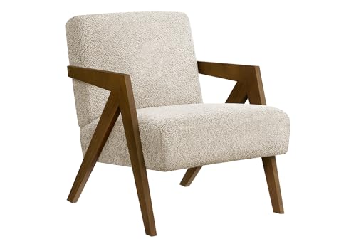Monarch Specialties I 8301 Accent Chair, 30" H, Upholstered, Living Room, Bedroom, Cream Fabric, Brown Walnut Solid Wood, Modern, Mid Century