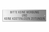 Schild Bitte keine Werbung und kostenlosen Zeitungen Aluminium Edelstahloptik 150x40 mm 2-fach gelocht