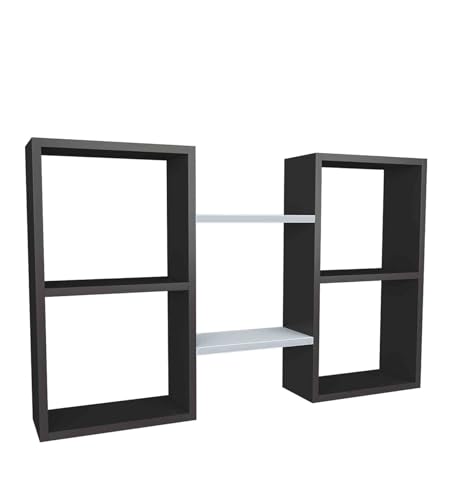 Image of Furniture Cafe Modern Wooden Wall Mounted Shelves - Cube & Floating Display Rack for Living Room, Bedroom, and Office Decor (Grey & White)