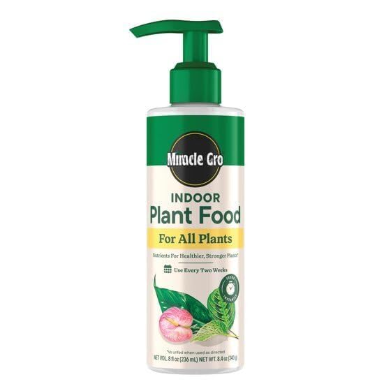 Miracles-Grows Indoor Plant Food for All Plants, Liquid Fertilizer, Instant Nutrition, Houseplants, Flowers, Vegetables, Herbs, 8 fl oz, 1 Pack