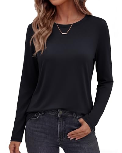 GAYHAY Black Long Sleeve Shirt For Woman Crew Neck Casual Fall Tops Basic Loose Fit Tshirts Fashion Clothes Outfits 2025