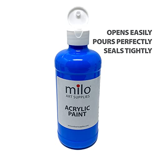 Image of milo Acrylic Paint Set, 12 Primary Colors, 16 oz Bottles, Semi-Gloss | Safe, Non-Toxic, Made in the USA, Arts & Crafts Paints for Artists, Student & Hobby Painters, Paint Pack, Classroom, Bulk