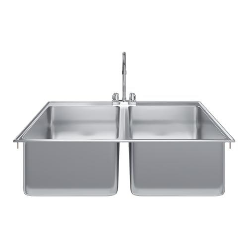 Image of Stainless Steel 2 Compartment Drop-In Sink. Bowl 16 in. x 20 in. x 12 in. With Faucet