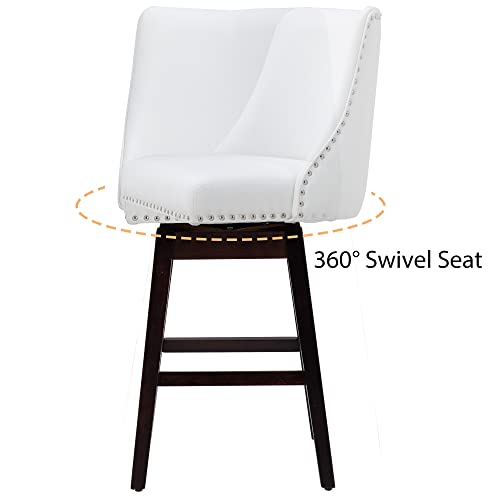 Dm Furniture 27.5 Inch Counter Height Bar Stools Set Of 4 Faux Leather 360°Swivel Barstools With Back And Wood Legs Upholstered Stool Chairs For Home/Kitchen Island/Breakfast Bar/Restaurant, White #TOP5