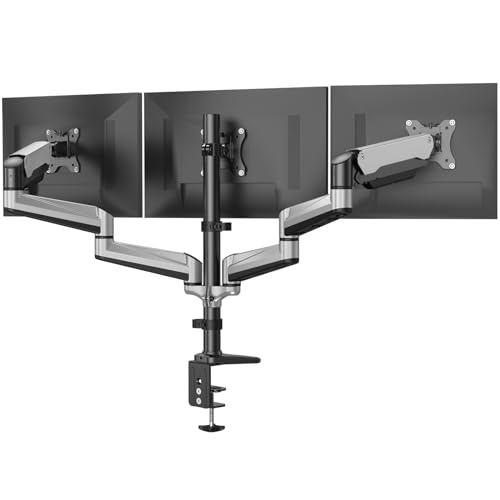 Soporte de Monitor Triple Marca HUANUO para Pantallas de 13 a 32 Pulgadas, Brazo de Monitor Ajustable en Altura, Soporte de Monitor con Resorte de Gas, Capacidad de Peso de 8 kg