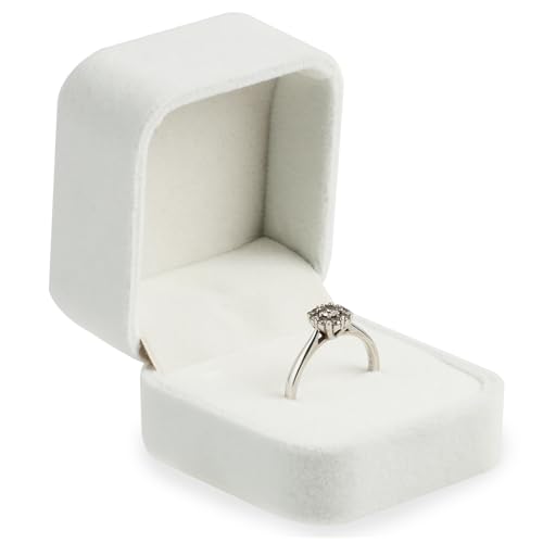 Jecdfs 1pcs caja anillo compromiso,ring box,caja anillos boda,Caja de Anillos de Terciopelo Blanco,para Bodas, Propuestas y San Valentín, Expositor de Joyas en Mostradores