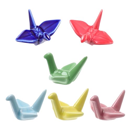 BIUDECO Set 6 Poggia-Bacchette in Ceramica a Forma di Gru Origami Supporto per Bacchette da Cucina e Posate Porta Utensili Elegante per Tavola e Ristorazione