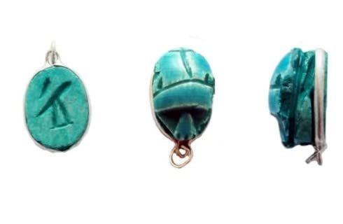 Pendentif Scarabée Égyptien En Pierre – Amulette Porte-Bonheur Sertie Argent, Fait Main à Louxor – Chance & Prospérité