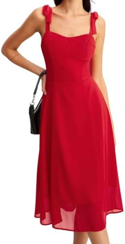 RIHOAS Women Red Tie Strap Midi Dress 2026 - Summer Casual Spaghetti Strap Sundr