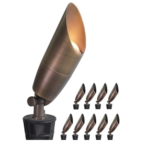 MALORY Low Voltage Landscape Spotlight 10 Pack Without Bulb(S06), Solid Brass Outdoor Landscape Lights with 5W MR16 LED Bulb & Large Rugged Slot Spike,12V Garden Patio Landscape Lighting Cover