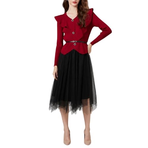 Ensemble à volants asymétriques haut et jupe midi vintage rétro