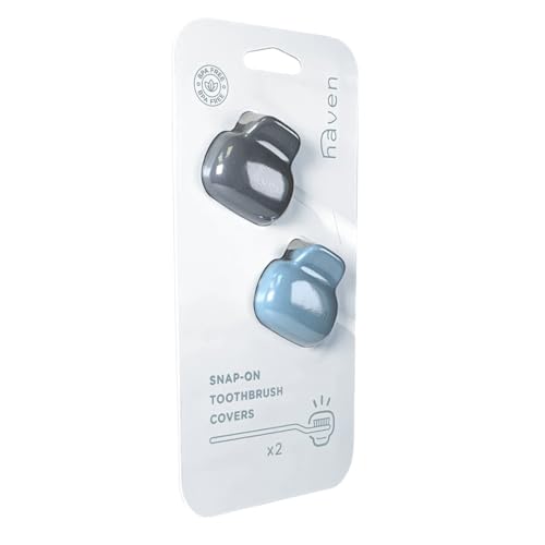 Image of Haven Toothbrush Cover - Fits Most Adults' & Kids' Electric & Standard Toothbrushes - Pack of 2 - Blue & Charcoal Gray