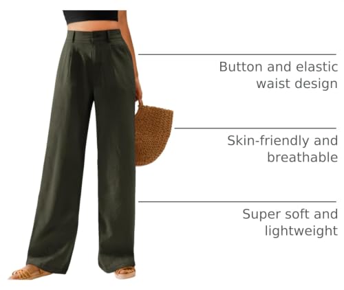 Image of Feiersi Womens Casual Wide Leg Pants High Waisted Button Down Straight Long Trousers Palazzo Pants