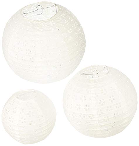Darice DT814 David Tutera 3-Piece Lace Look Paper Lanterns, 6/8/10-Inch, White