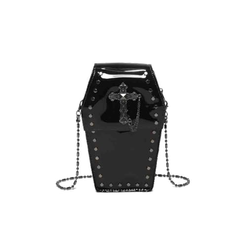 Image of Gothic Rivet Coffin Shape Crossbody Bag, Women's Studded Cross Transparent Shoulder Bag, Novelty Vintage Punk Phone Purse