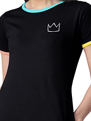 Image of The Souled Store |Queen Round Neck Womens and Girls Long T-Shirt | Graphic Printed Half Sleeve | 100% Cotton Black Color Pocket T-Shirt
