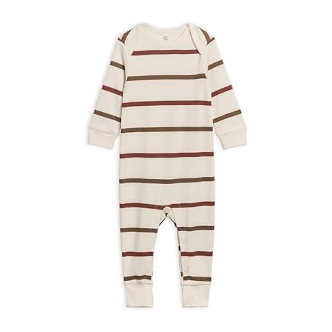 Colored Organics Apen Romper - Long Sleeve Organic One Piece - Max Stripe/Garnet + Sepia - 18-24M Cover