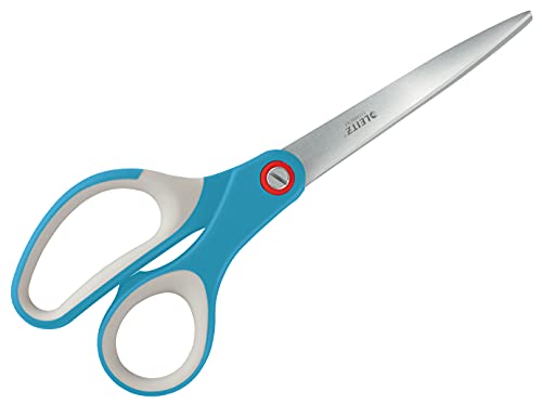 Leitz Ambidextrous Office Scissors, Premium Titanium Coated Stainless Steel, Ultra Sharp, Precision Cutting, Ergonomic Soft Handle Grip, Home/Office Use, Cosy Range, Calm Blue, 53320061