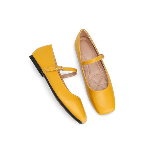 Womens Comfortable Dressy Flats Square Toe Buckle Strap Mary Jane Flats Summer Slip On Shoes for Office Work Business Casual