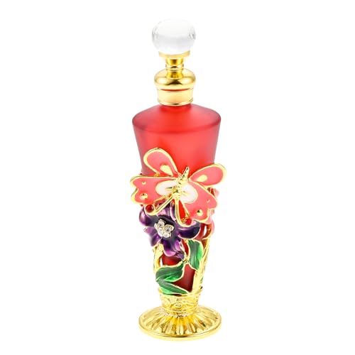 Yetaha Fancy Luxurious Glass Refillable Perfume Bottles, Flower Butterfly Decorative Essential Oil Bottle for Living Room Bedroom Decor Birthday Gift(30ML, Red)