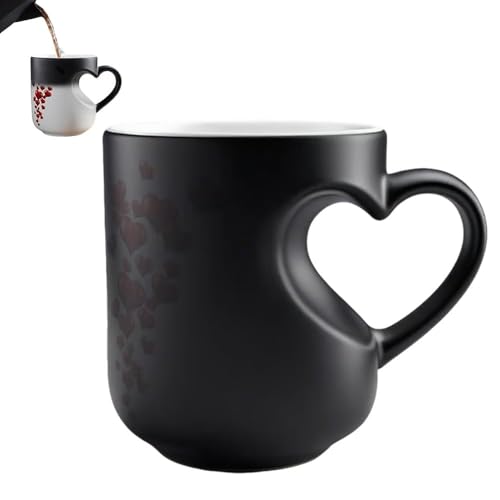 Tazza magica in ceramica a forma di cuore che cambia colore, manico a forma di cuore, tazza da caffè in ceramica per San Valentino, regalo romantico, che rivela il design quando riempita con bevanda
