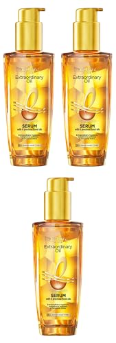 L Oréal Paris Serum, Protection and Shine, For Dry, Flyaway & Frizzy Hair, With 6 Rare Flower Oils, Extraordinary Oil, 100ml (Pack of 3)