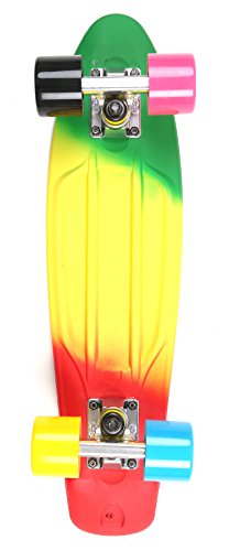 Monopatín clásico y retro de 55 cm "cruiser", colores metálicos y pastel difuminados, , hombre Infantil mujer, Blends Angled Green-Yellow-Red