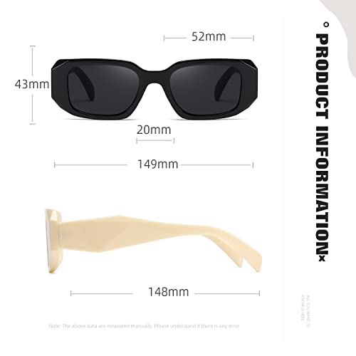 Masdun Y2K Sunglasses Women And Men Square Trendy Show Shades Retro Fashion Vogue Uv Protection Sunglasses (Black/Off-White) #TOP3